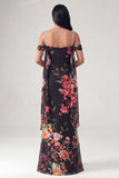 Ivory Cold Shoulder Mermaid Floral Formal Dress with Sash