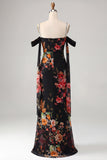 Ivory Cold Shoulder Mermaid Floral Formal Dress with Sash