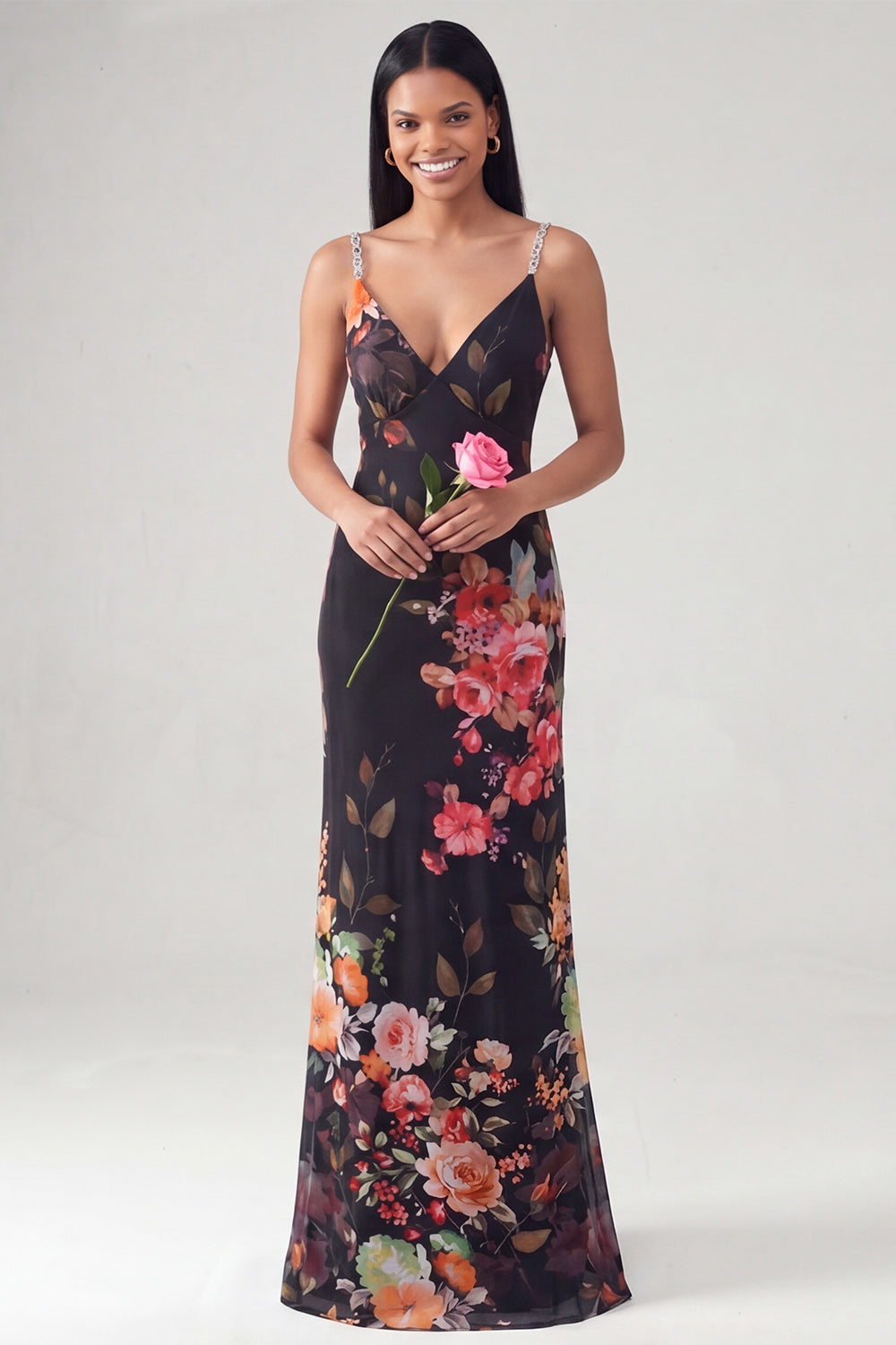 black floral formal dress Black Floral Print Satin Maxi Dress | Womens | XX-Small (Available in XS, S, M, L, XL) | 100% Polyester
