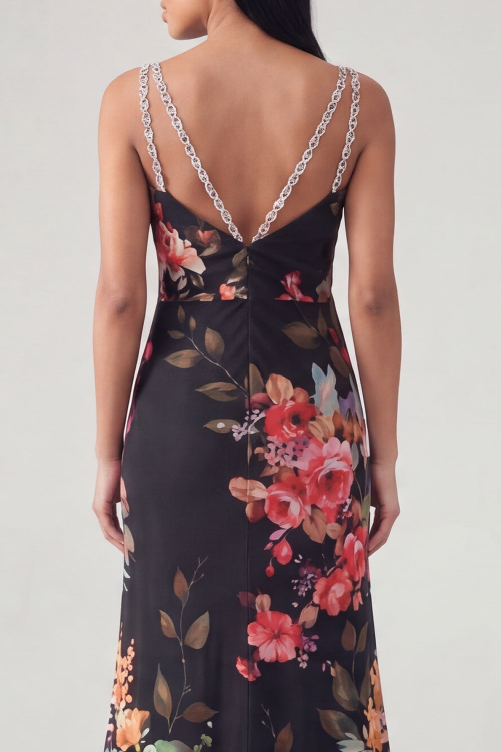 black floral semi formal dress Black Floral Prints Semi Party Dress With Sleeves - $68.4792 #S1474