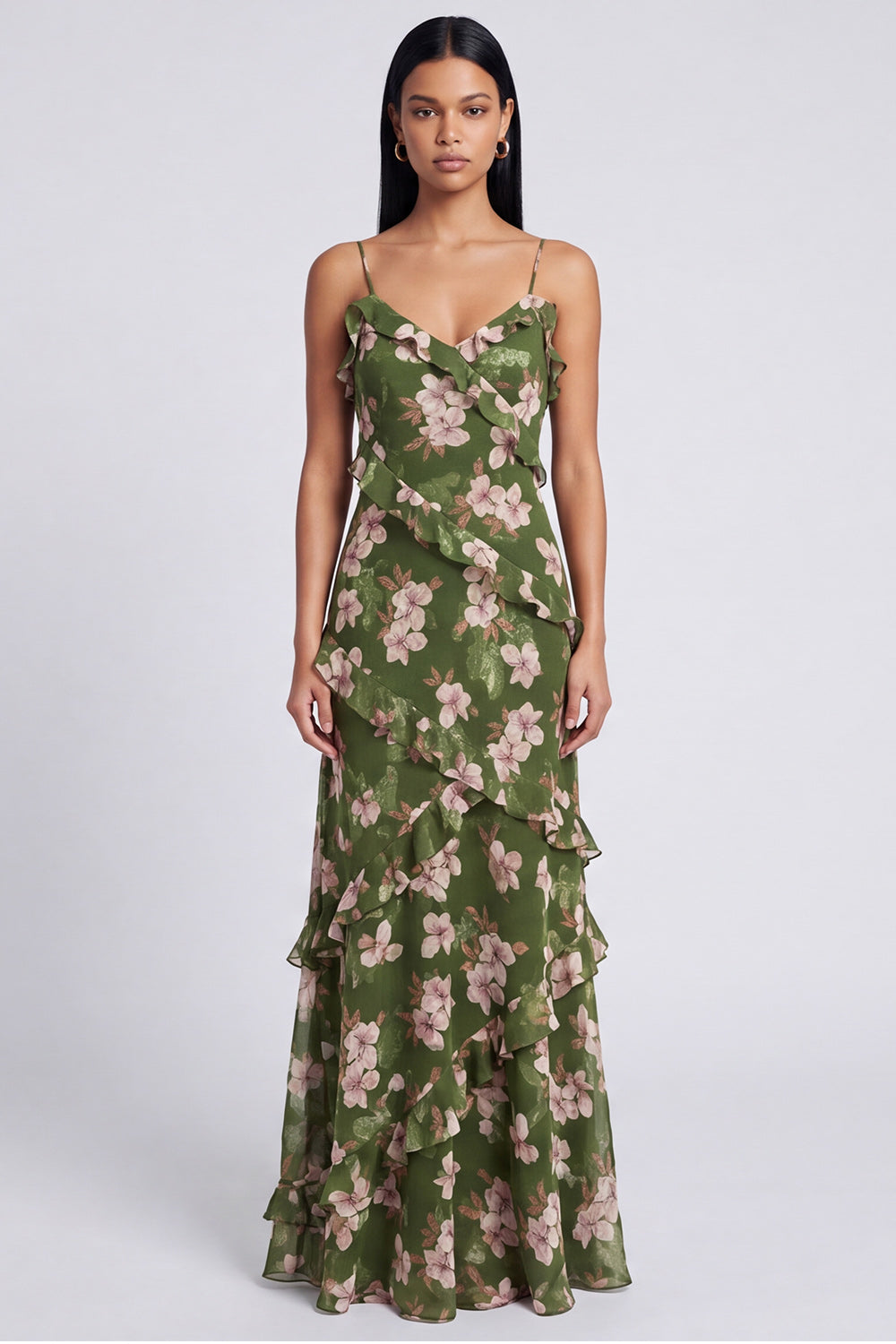 ZAPAKA Women Dark Green Floral Wedding Guest Dress Mermaid Ruffled Spaghetti Straps Formal Dress ZAPAKA Women Dark Green Floral Wedding Guest Dress Mermaid Ruffled Spaghetti Straps Formal Dress