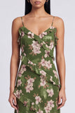 Dark Green Ruffled Mermaid Spaghetti Straps Floral Dress
