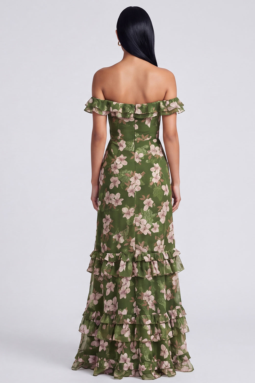 ZAPAKA Women Dark Green Floral Dress A Line Wedding Guest Dress Off the
