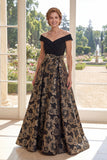 Black A Line Off the Shoulder Jacquard Long Mother Of the Bride Dress with Bow