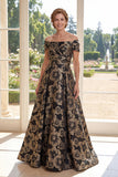 A Line Black Off the Shoulder Jacquard Floral Long Mother Of the Bride Dress