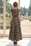 A Line Black Bateau Neck Jacquard Long Mother Of the Bride Dress