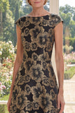 A Line Black Bateau Neck Jacquard Long Mother Of the Bride Dress