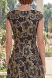 A Line Black Bateau Neck Jacquard Long Mother Of the Bride Dress