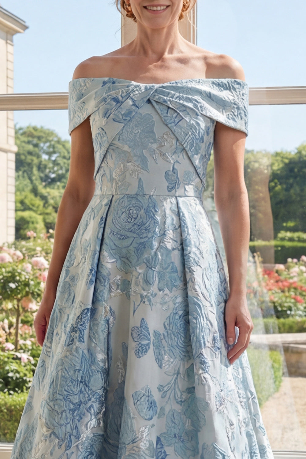 ZAPAKA Women Blue A-Line Mother Of the Bride Dress Off the Shoulder