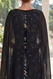Black A-Line Tulle Embroidered Long Mother Of the Bride Dress with Cape