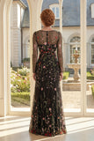 Black A-Line Tulle Square Neck Embroidered Mother Of the Bride Dress