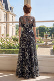 A-Line Black Tulle Bateau Neck Sequins Mother Of the Bride Dress