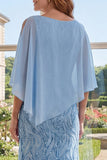 Light Blue Sheath Sequins Long Mother Of the Bride Dress with Cape