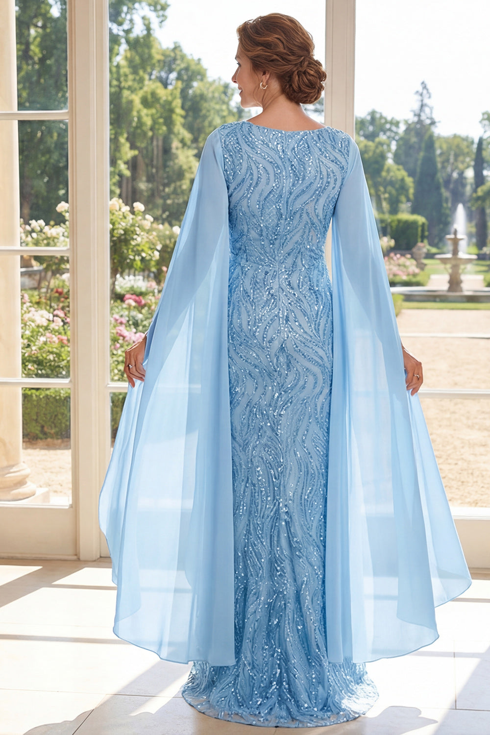 ZAPAKA Women Light Blue Mother Of the Bride Dress V-Neck Sheath Sequins