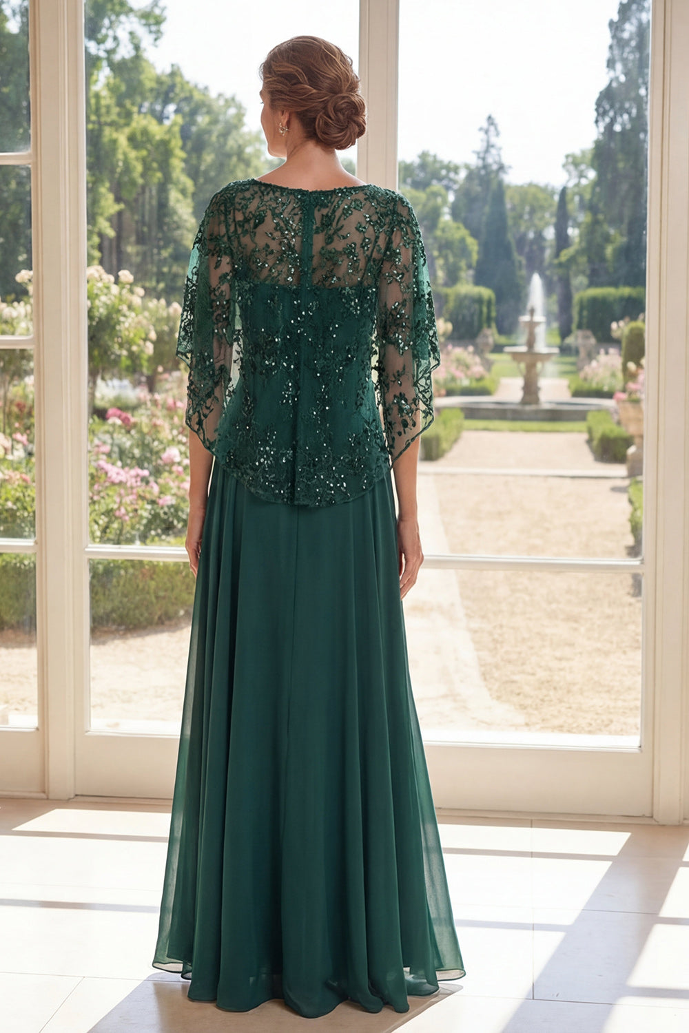 ZAPAKA Women Tulle Dark Green Mother Of the Bride Dress with Cape A