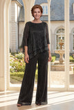 Black 2 Piece Asymmetrical Mother Of the Bride Dress with Half Sleeves
