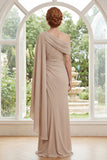 Champagne One Shoulder Chiffon Ruched Long Mother Of the Bride Dress with Side Cape