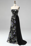 Strapless Pink Mermaid Beaded Floral Long Prom Dress with Sash