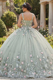 Square Neck Dusty Sage Floral Appliqued Quinceanera Dress