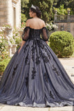 Off The Shoulder Black Appliqued Ball Gown Quinceanera Dress
