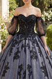 Off The Shoulder Black Appliqued Ball Gown Quinceanera Dress