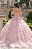 Pink Off the Shoulder Corset Appliqued Ball Gown Quinceanera Dress