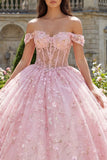 Pink Off the Shoulder Corset Appliqued Ball Gown Quinceanera Dress