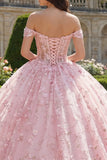 Pink Off the Shoulder Corset Appliqued Ball Gown Quinceanera Dress