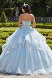 Strapless Ball Gown Corset Ruffled Sky Blue Quinceanera Dress