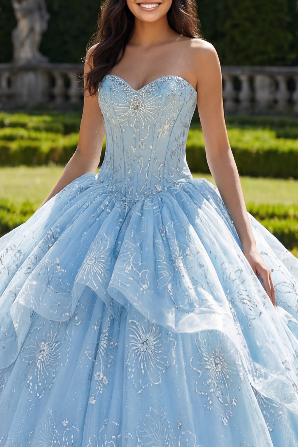 ZAPAKA Women Ball Gown Quinceanera Dress Strapless Ruffled Sky Blue