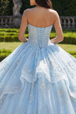 Strapless Ball Gown Corset Ruffled Sky Blue Quinceanera Dress