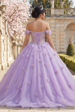 Ball Gown Off the Shoulder Corset Lilac Quinceanera Dress With 3D Flowers