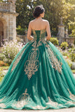 Ball Gown Green Strapless Corset Appliqued Quinceanera Dress