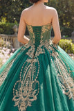 Ball Gown Green Strapless Corset Appliqued Quinceanera Dress
