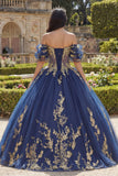 Off The Shoulder Navy Ball Gown Quinceanera Dress with Appliques