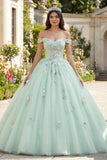 Off The Shoulder Green Ball Gown Quinceanera Dress with 3D Flowers