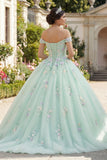 Off The Shoulder Green Ball Gown Quinceanera Dress with 3D Flowers