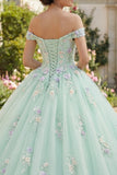 Off The Shoulder Green Ball Gown Quinceanera Dress with 3D Flowers