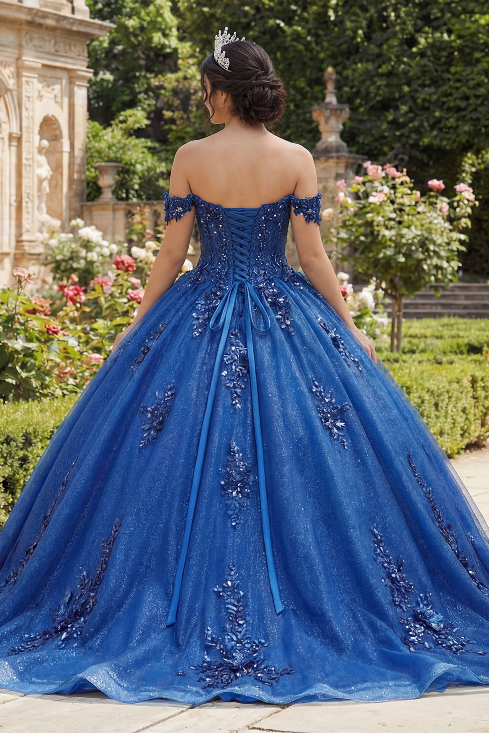 ZAPAKA Women Sparkly Quinceanera Dress Royal Blue Off The Shoulder
