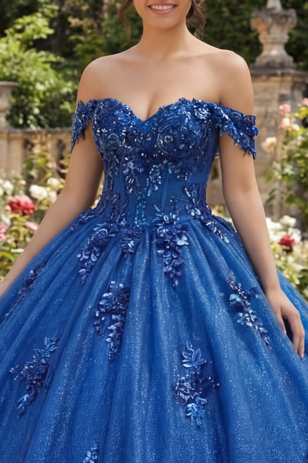 ZAPAKA Women Sparkly Quinceanera Dress Royal Blue Off The Shoulder