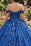 Sparkly Royal Blue Off The Shoulder Appliqued Ball Gown Quinceanera Dress