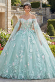 Off The Shoulder Green Appliqued Ball Gown Quinceanera Dress with Cape Sleeves