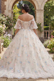 Champagne Corset Floral Ball Gown Quinceanera Dress