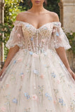 Champagne Corset Floral Ball Gown Quinceanera Dress