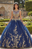 Navy Round Neck Corset Appliqued Ball Gown Quinceanera Dress