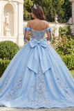 Blue Cold Shoulder Corset Appliqued Ball Gown Quinceanera Dress