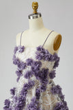 Sparkly Purple Sequin 3D Floral Pearl Short Homecoming Dress with Sequins