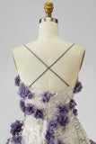Sparkly Purple Sequin 3D Floral Pearl Short Homecoming Dress with Sequins