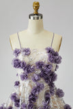 Sparkly Purple Sequin 3D Floral Pearl Short Homecoming Dress with Sequins