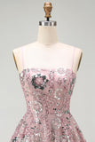 Sparkly Strapless Pearl Blush Beaded Sequin Floral Short Homecoming Dress